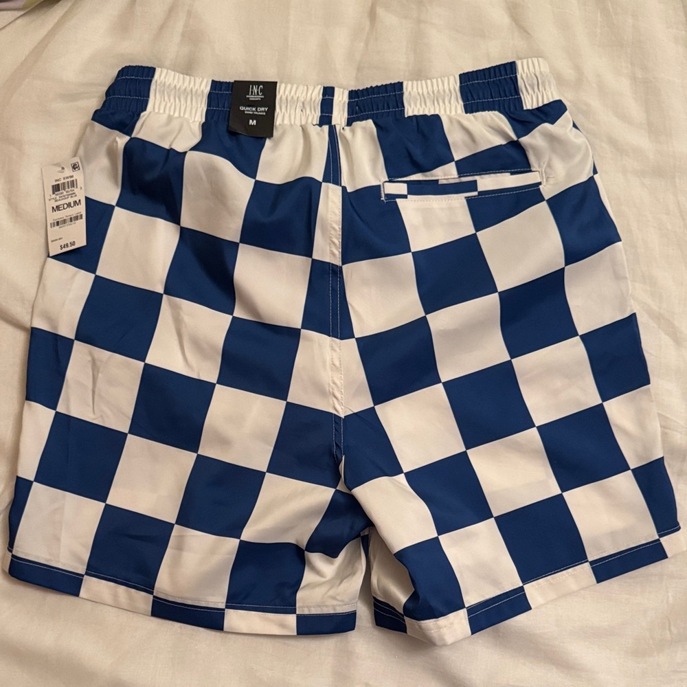 INC International Concepts Blue and White Checkered Athletic Shorts - Picture 4 of 4
